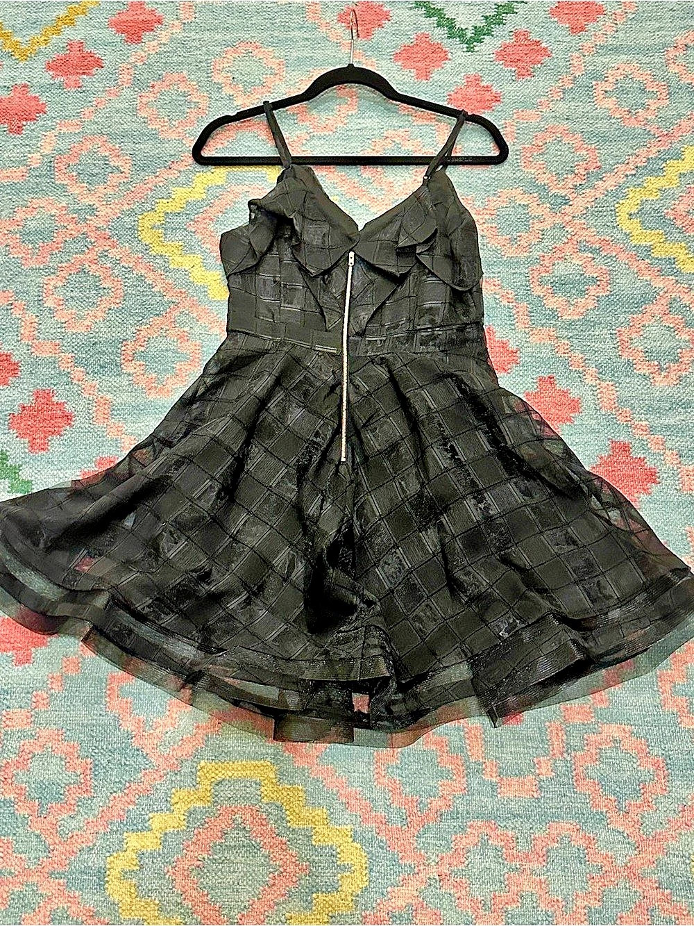 Ark & Co Black Sheer Plaid Fit & Flare Mini Dress M